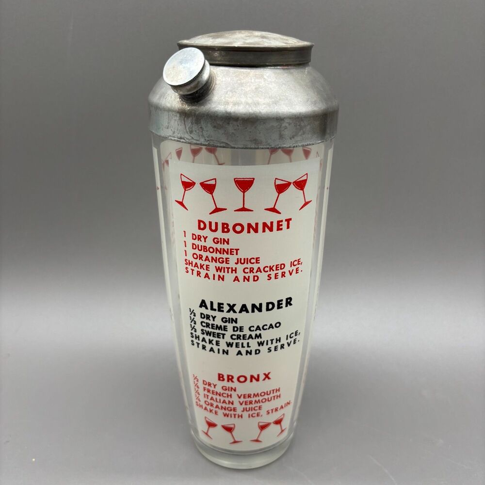 Vintage Recipe Cocktail Shaker Mid Century Barware Manhattan Whiskey Sour MCM